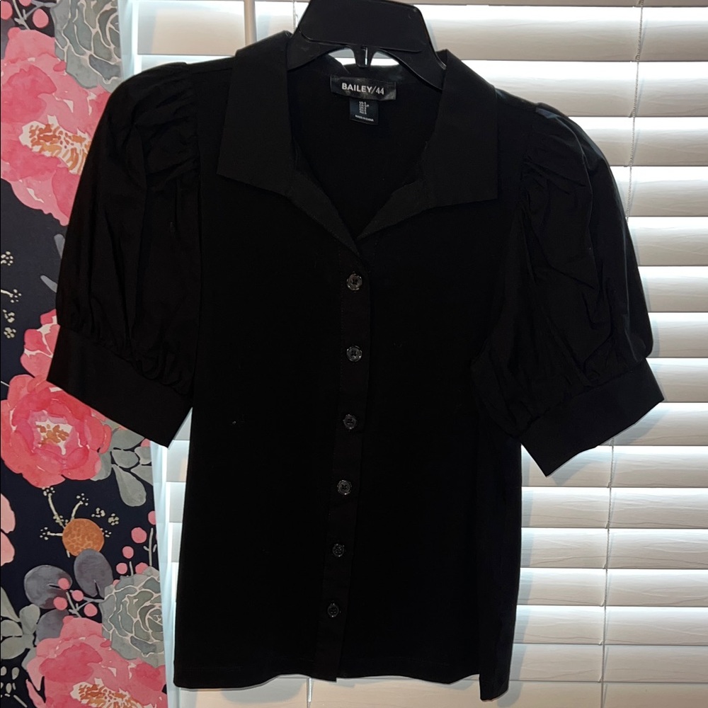 Bailey 44 Black Button Down Puff Sleeve Shirt